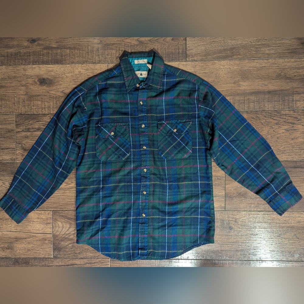 Northwest Territory Mens Green & Blue Plaid Lined Button Down Shirt Rugged Med